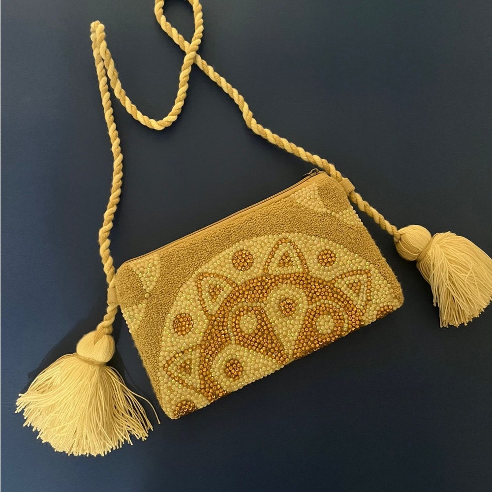 Beaded Tan Crossbody Bag
